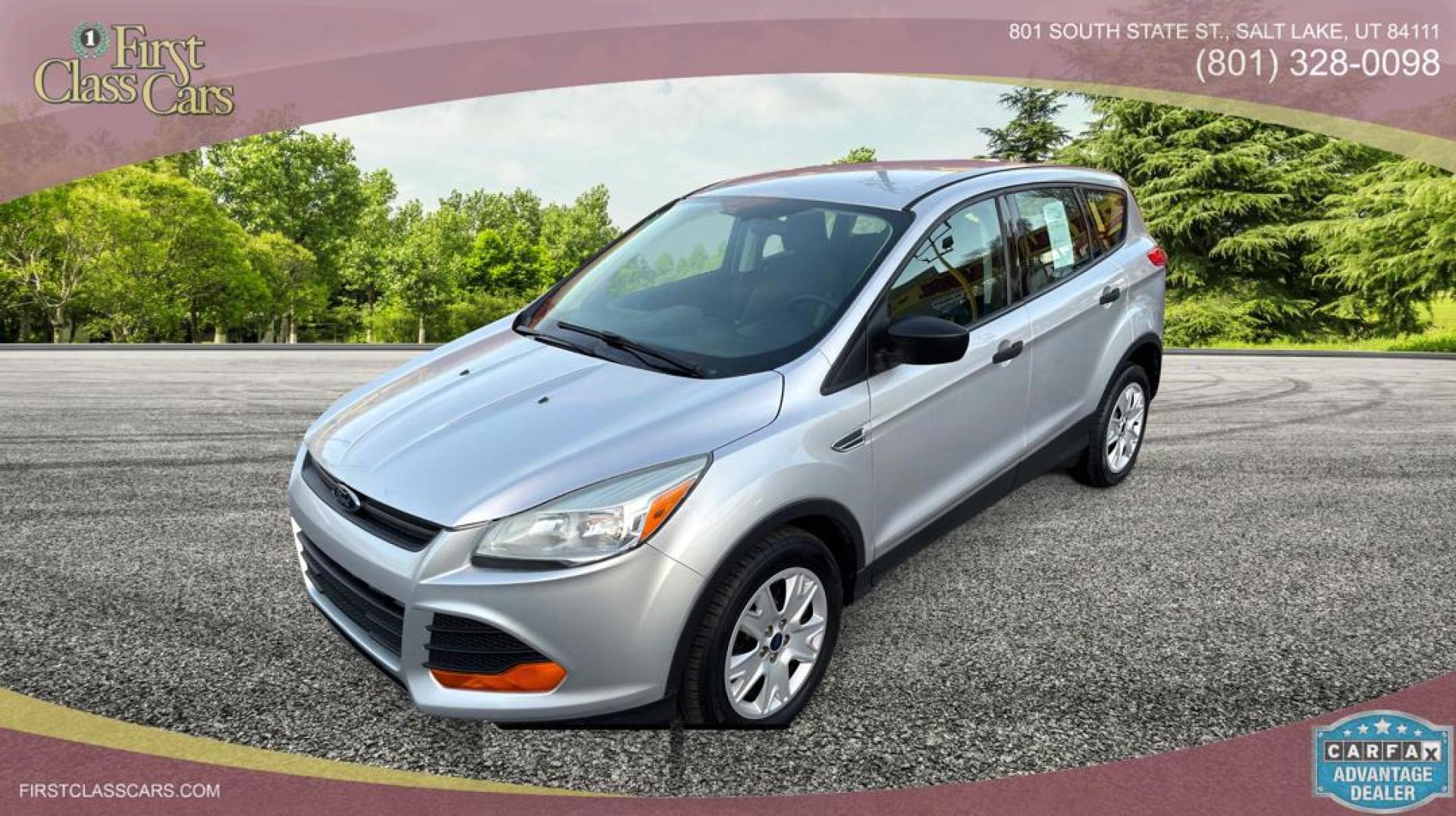 2014 Silver Sky Metallic /Black Ford Escape S (1FMCU0F75EU) with an 4 Cylinder 2.5L engine, AUTOMATIC transmission, located at 801 South State Street, Salt Lake City, UT, 84111, (801) 328-0098, 40.751953, -111.888206 - Perfect commuter car great gas mileage! FREE CAR FAX AND FREE AUTO CHECK on EVERY CAR know the car before you buy only at First Class Cars.Our service department is OPEN DAILY to help with any of your service needs. Please call for immediate appointment! Features: -ABS Brakes -AM/FM Stereo -Air C - Photo#0