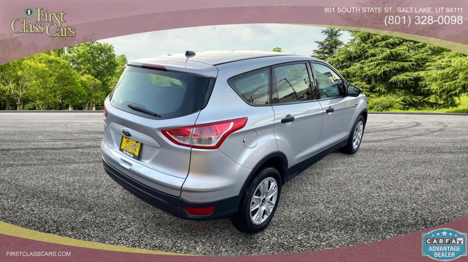 2014 Silver Sky Metallic /Black Ford Escape S (1FMCU0F75EU) with an 4 Cylinder 2.5L engine, AUTOMATIC transmission, located at 801 South State Street, Salt Lake City, UT, 84111, (801) 328-0098, 40.751953, -111.888206 - Perfect commuter car great gas mileage! FREE CAR FAX AND FREE AUTO CHECK on EVERY CAR know the car before you buy only at First Class Cars.Our service department is OPEN DAILY to help with any of your service needs. Please call for immediate appointment! Features: -ABS Brakes -AM/FM Stereo -Air C - Photo#3