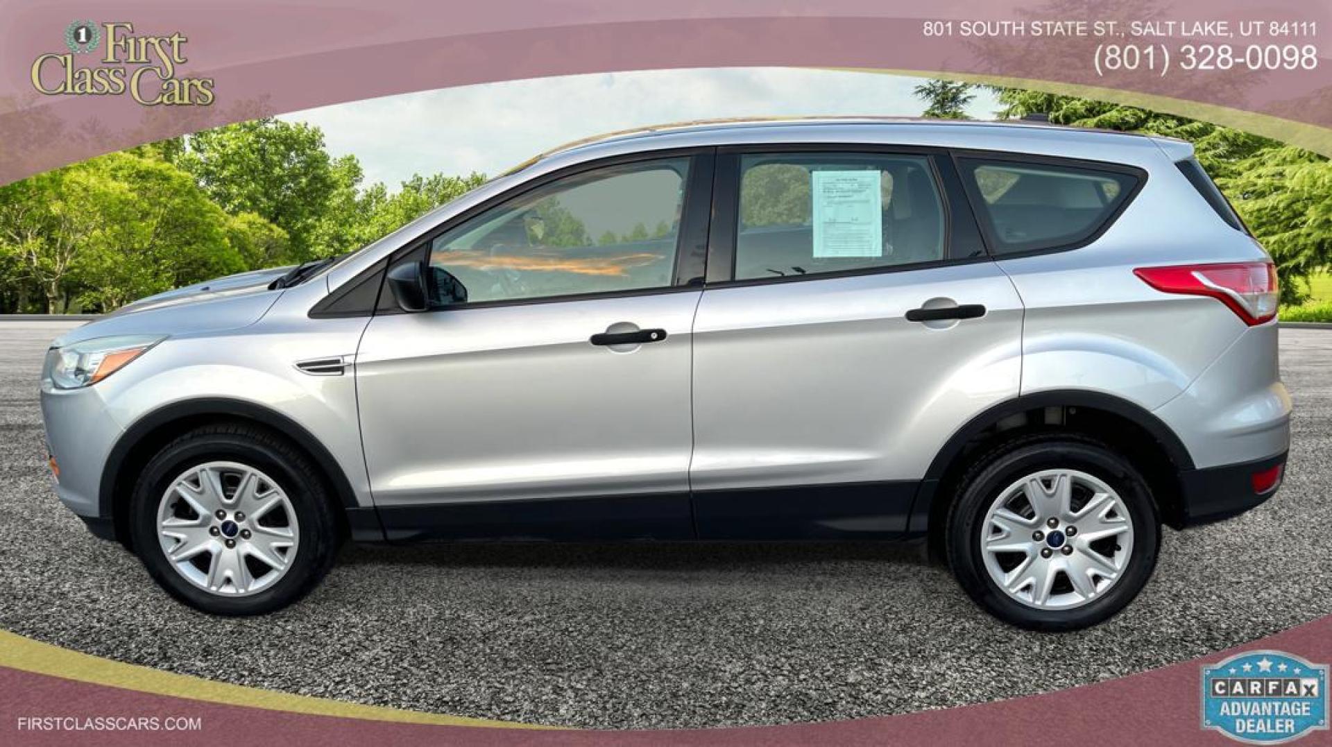 2014 Silver Sky Metallic /Black Ford Escape S (1FMCU0F75EU) with an 4 Cylinder 2.5L engine, AUTOMATIC transmission, located at 801 South State Street, Salt Lake City, UT, 84111, (801) 328-0098, 40.751953, -111.888206 - Perfect commuter car great gas mileage! FREE CAR FAX AND FREE AUTO CHECK on EVERY CAR know the car before you buy only at First Class Cars.Our service department is OPEN DAILY to help with any of your service needs. Please call for immediate appointment! Features: -ABS Brakes -AM/FM Stereo -Air C - Photo#6