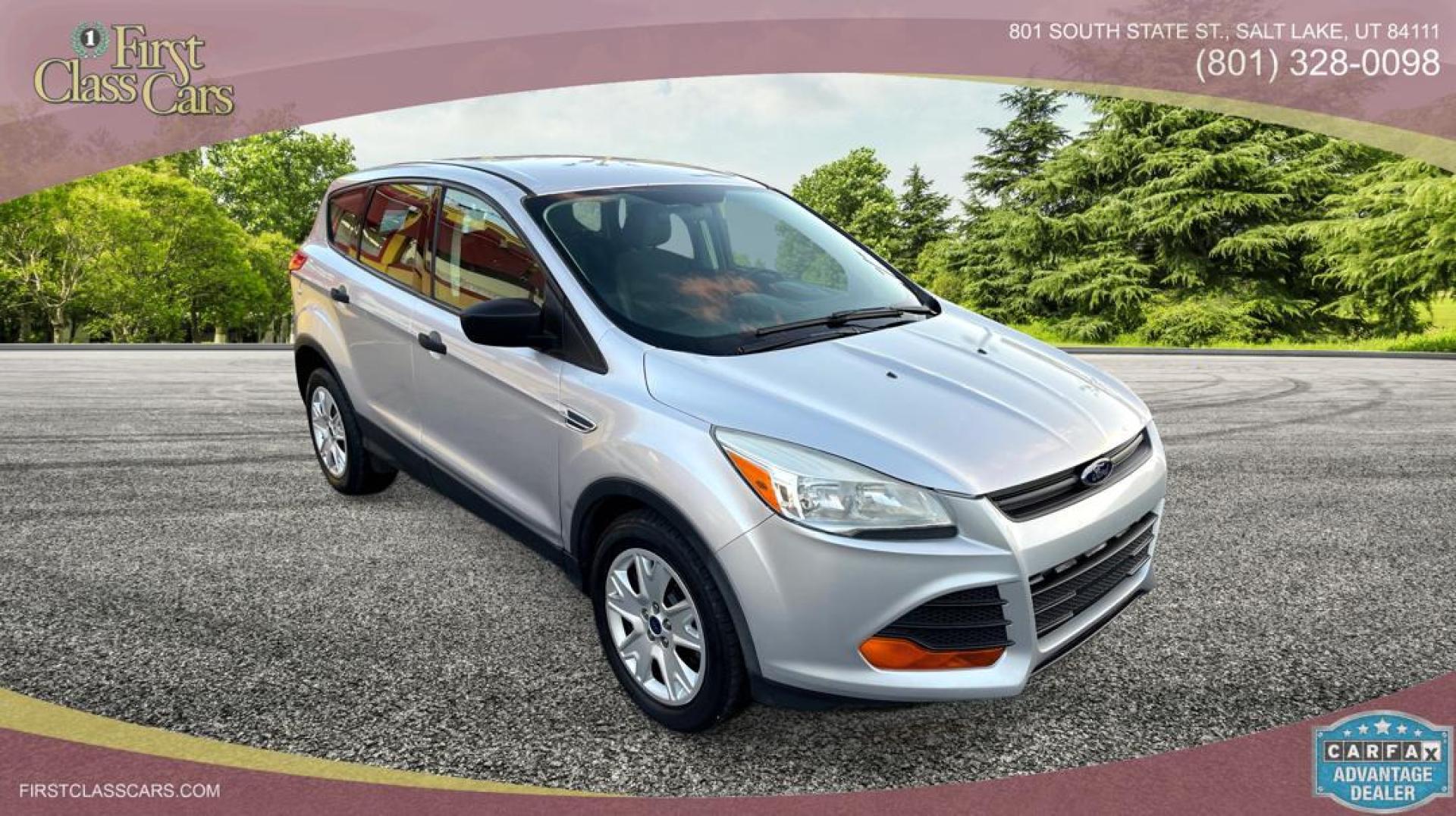 2014 Silver Sky Metallic /Black Ford Escape S (1FMCU0F75EU) with an 4 Cylinder 2.5L engine, AUTOMATIC transmission, located at 801 South State Street, Salt Lake City, UT, 84111, (801) 328-0098, 40.751953, -111.888206 - Perfect commuter car great gas mileage! FREE CAR FAX AND FREE AUTO CHECK on EVERY CAR know the car before you buy only at First Class Cars.Our service department is OPEN DAILY to help with any of your service needs. Please call for immediate appointment! Features: -ABS Brakes -AM/FM Stereo -Air C - Photo#7